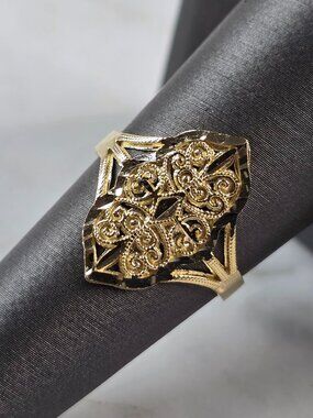 Womens 10K Yellow Gold Modernist Filigree Ring 1.5g E6798